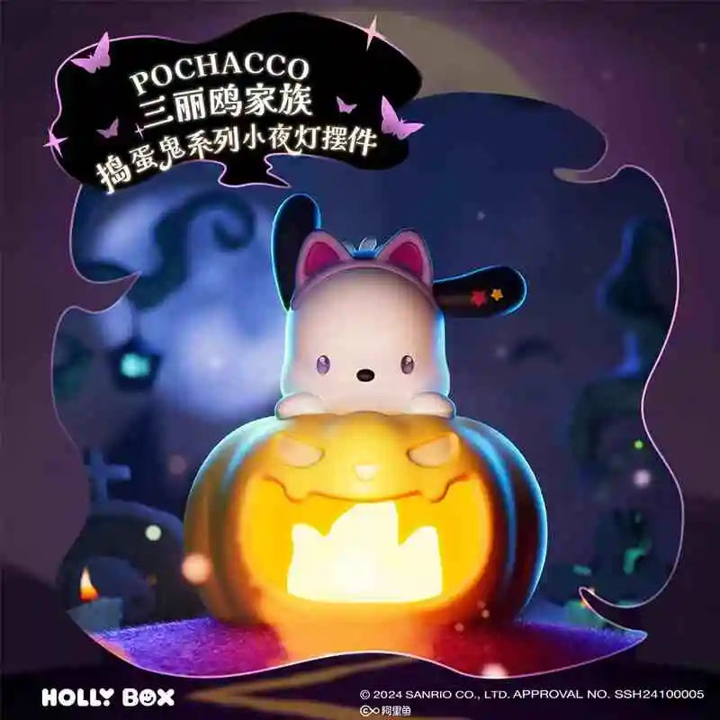 Genuine Miniso Sanrio Troublemaker Series Pumpkin Nightlight Hello Kitty Kuromi Pochacco Melody Ornament Toy Girls Birthday Gift