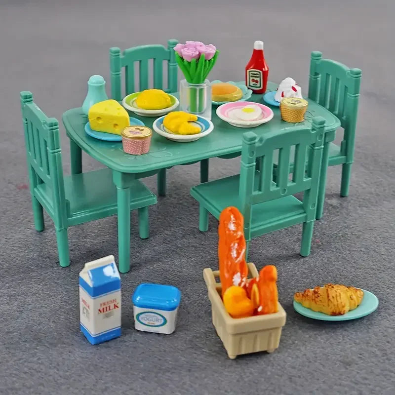 1:12 Miniature Furniture Forest Family Kitchen Toy Dining Table Dollhouse Accessories Bathroom Pretend Play For Girl Gifts Toys