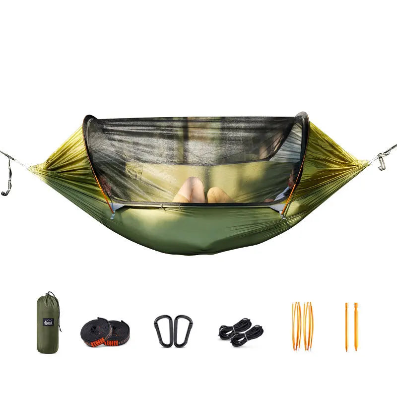 1-2 Person Portable Outdoor Camping Hammock with Mosquito Net High Strength Parachute - Fabric Hanging Bed Sleeping Swing