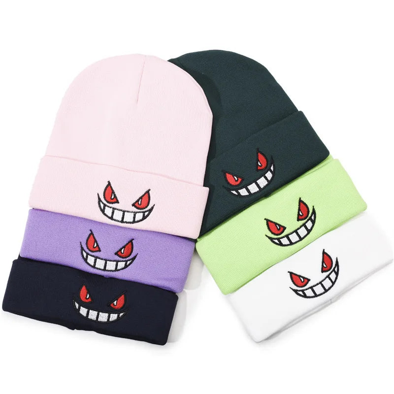 Cartoon Embroidered Beanies Popular American Anime Cartoon Embroidered Knitted Autumn Winter Warm Hat Wool Hat Gengar Beanies