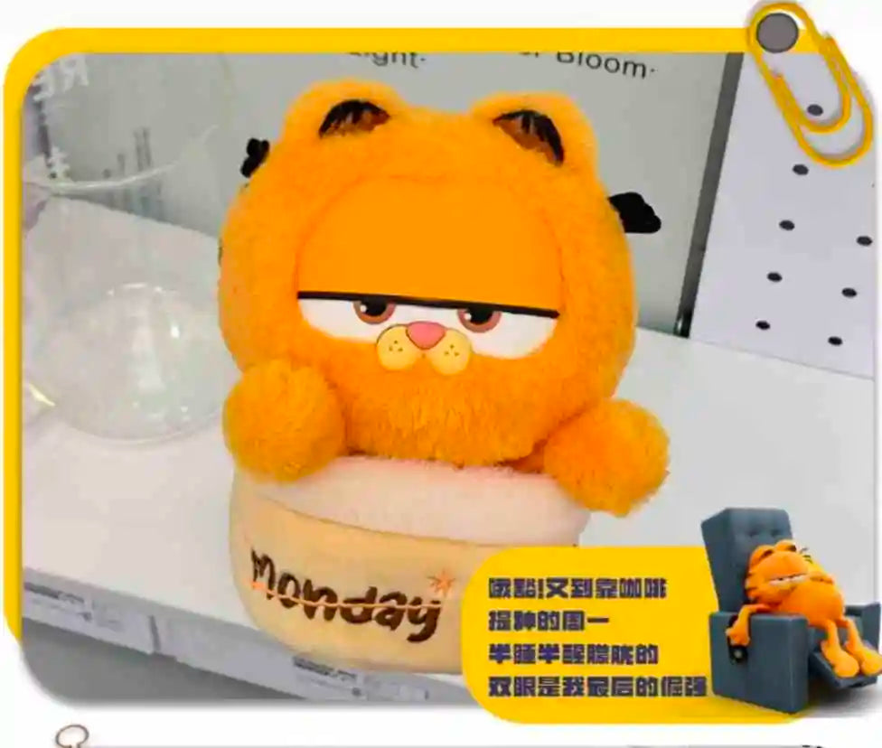 Miniso Authentic Garfield Family Working Week Series Blind Box Trendy Ornament Handmade Cute Anime Plush Doll Decor Toys Gift