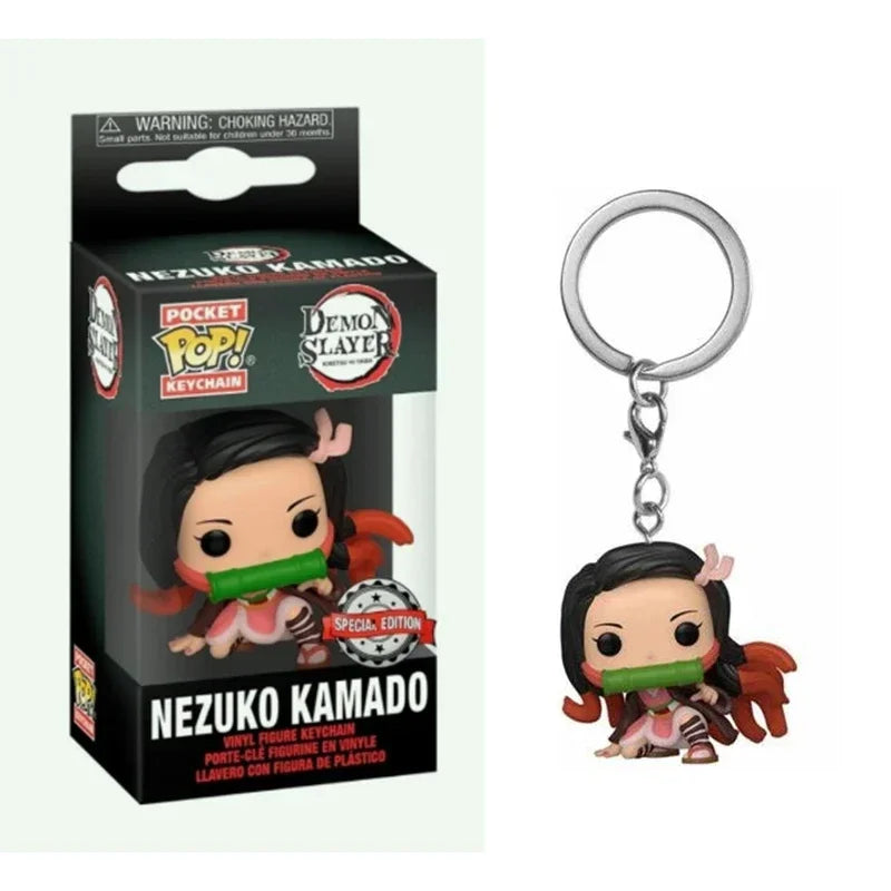 NEWest Arrival FUNKO keychain Demon Slayer Zenitsu Inosuke Hashibira Nezuko Kamado Tanjiro Kamado Keychain Figure for kids gifts