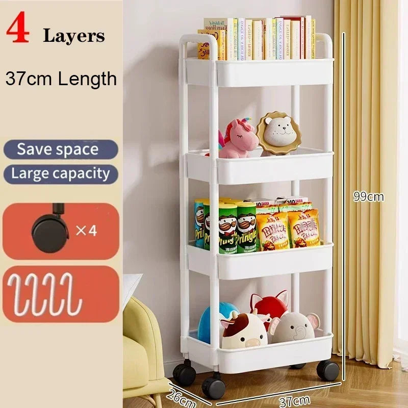 Storage Rack Trolley Mobile Multi-layer Multi-functional Household Snack Storage Rack with Wheel for Kitchen Living Room