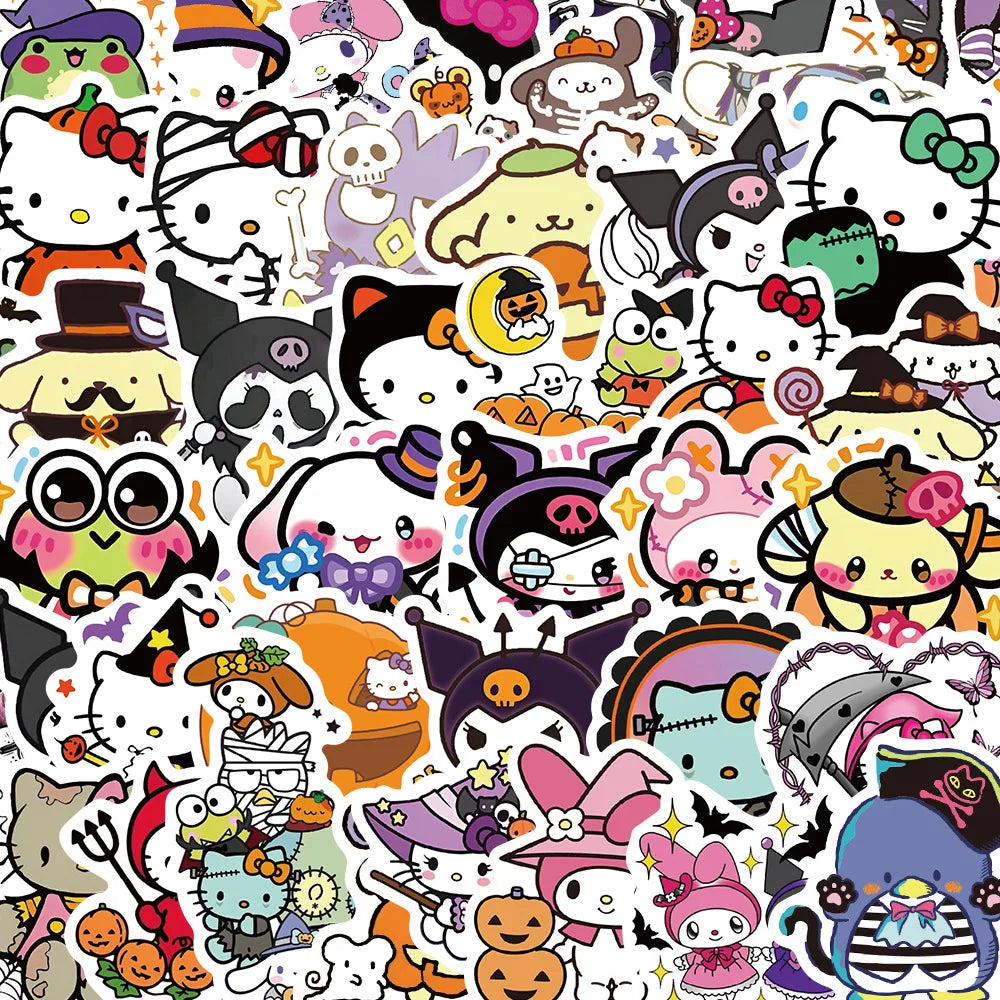 52PCS Halloween Graffiti Helllo Kitty Stickers Cute Sanrio Sticker Luggage Laptop Phone Car Bike Cartoon Decals Kuromi Toy Gifts