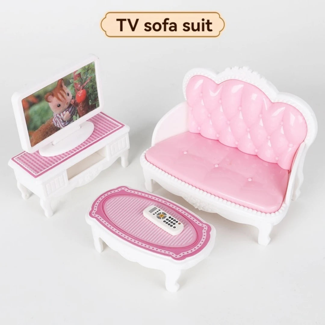 Forest Animal Family 1/12 Dollhouse Furniture Bedroom Kitchen Bathroom Set Miniature Simulation Dolls Accessories DIY Toys Girls