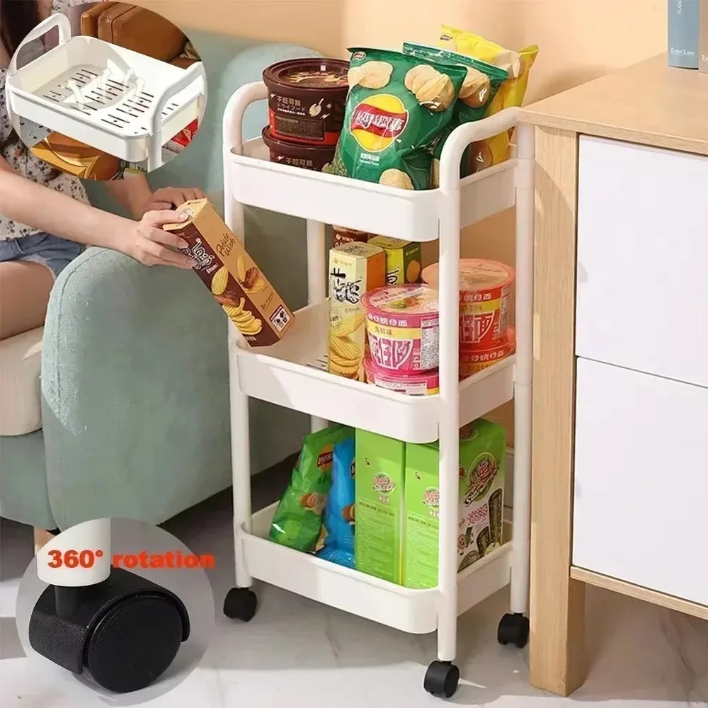 Storage Rack Trolley Mobile Multi-layer Multi-functional Household Snack Storage Rack with Wheel for Kitchen Living Room