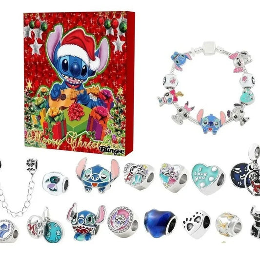 New Disney Stitch Mickey Christmas Advent Calendar Bracelets 24 Days Xmas Countdown Calendar Diy Jewelry Making Kit Girl Gifts