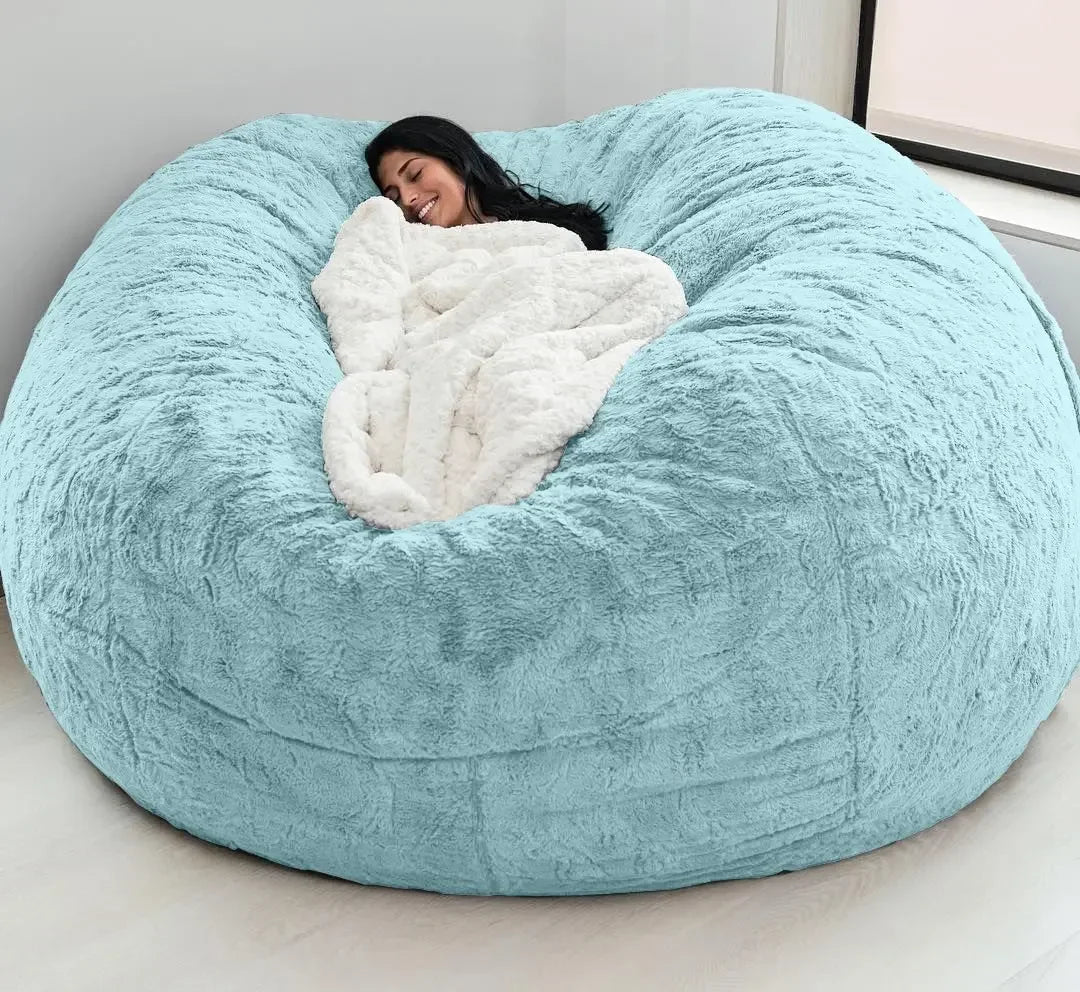 Soft Warm 7FT 183*90cm Giant Bean Bag Cover Fluffy Faux Fur Pouf Sofa Bed Soft Beanbag Couch Relax Recliner Chair Lazy Sofa Coat