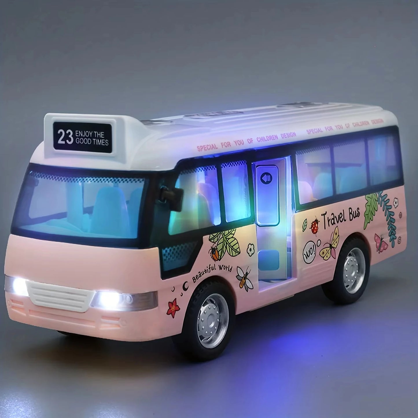 Interactive Kids' City Bus with Lights & Sounds,Plastic Pull Back Play Vehicle ,Perfect for Kids Playtime