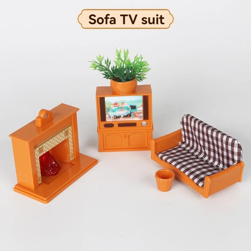 Forest Animal Family 1/12 Dollhouse Furniture Bedroom Kitchen Bathroom Set Miniature Simulation Dolls Accessories DIY Toys Girls