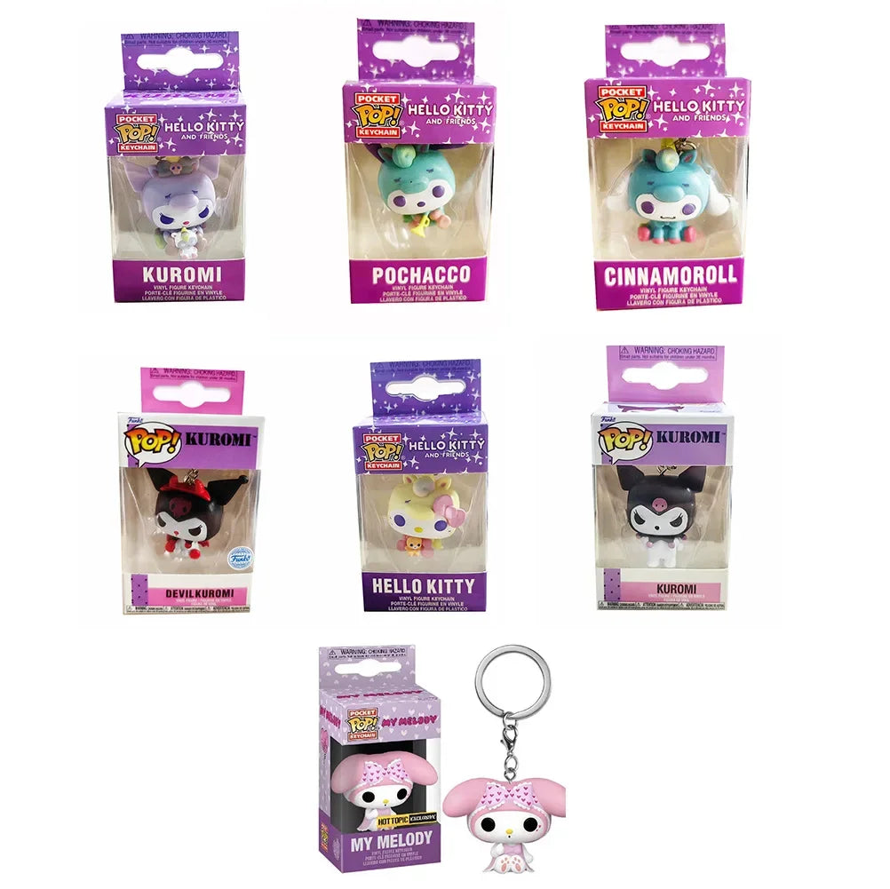 Funko Pocket Pop Keychains My Melody Kuromi with Baku Keychain Toy Hello Kitty Pochacco Devil Kuromi Collectible Model Toys Gift