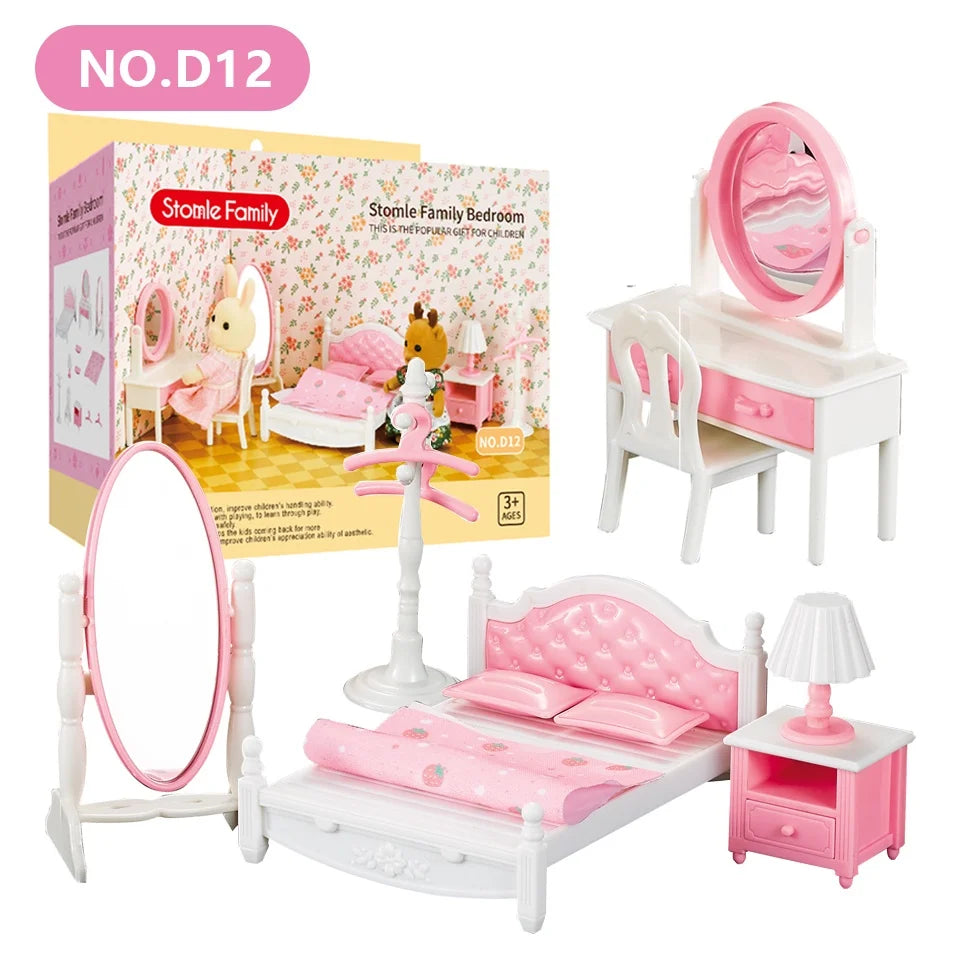 1:12 Miniature Furniture Forest Family Kitchen Toy Dining Table Dollhouse Accessories Bathroom Pretend Play For Girl Gifts Toys