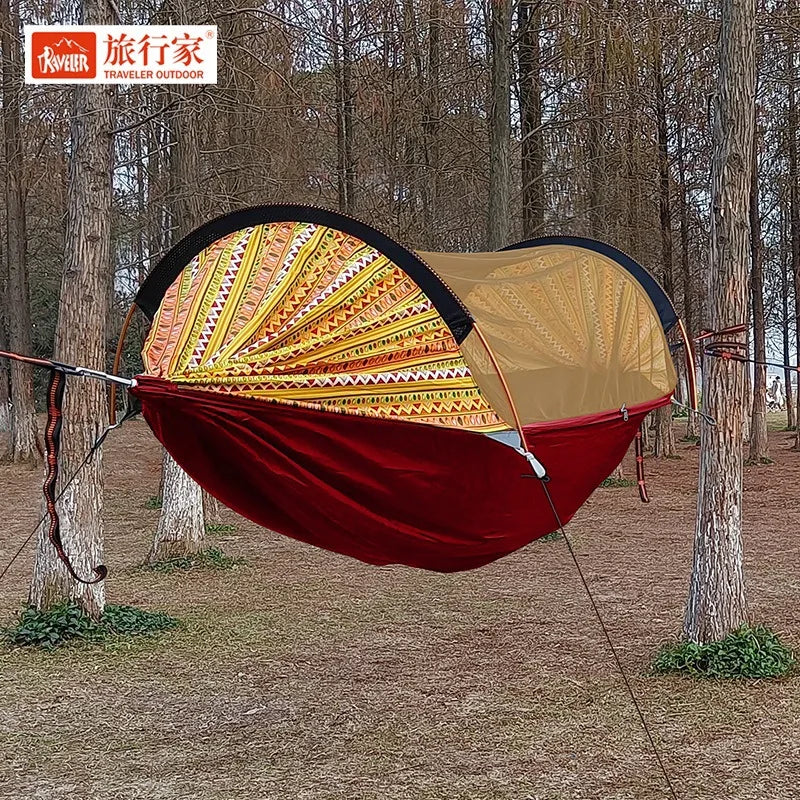 1-2 Person Portable Outdoor Camping Hammock with Mosquito Net High Strength Parachute - Fabric Hanging Bed Sleeping Swing