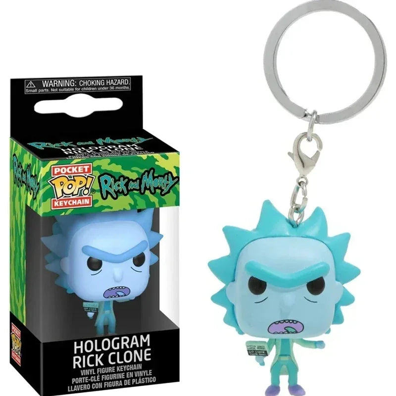 FUNKO Pocket New Rick HOLOGRAM Space Morty Pickle Rick in Rat Suit Rick CLONE Keychain Figure Toys Mr. Meeseeks Snowball Toy