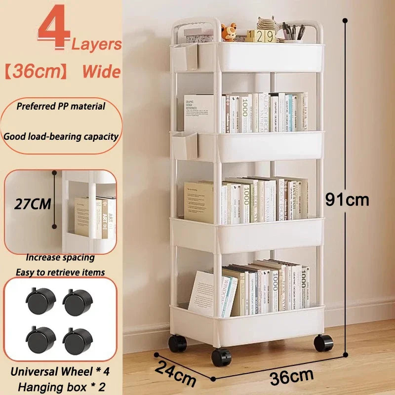 Mobile Storage Trolley Bedroom Multi-Layer Storage Racks Organizer Living Room Snacks Shelf Household Kitchen Cart with Wheels