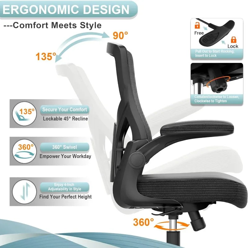 Office Chair, Adjustable Height and Ergonomic Design Home Office Computer Chair Executive Lumbar Support Padded Flip-up Armrest