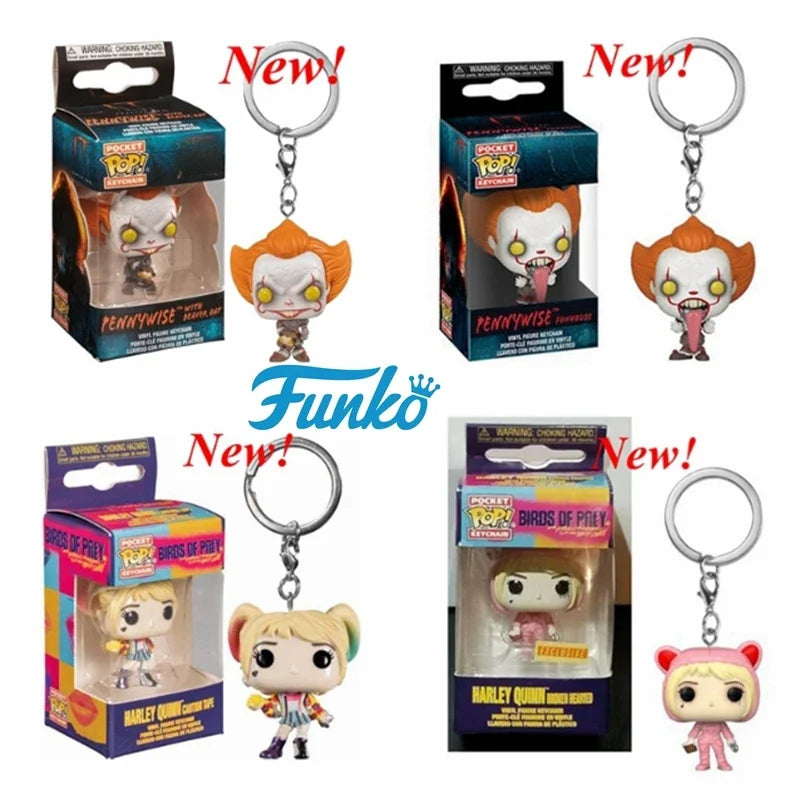 NEWest FUNKO Pocket Keychains Broken Heart harley quinn Tape Funhouse PENNYWISE with Beaver Hat keychains Action Figure Toys