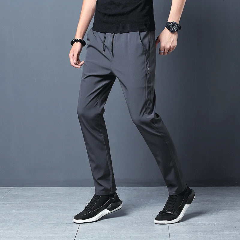 Summer men's casual pants slim fit thin Korean version ice silk pants Jinlun sports pants straight tube quick drying pants