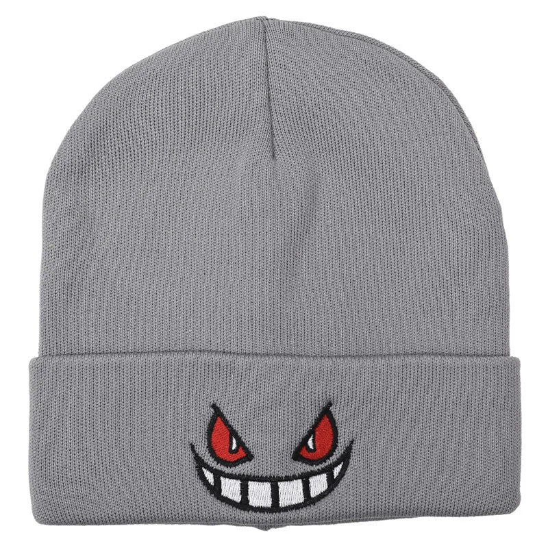 Cartoon Embroidered Beanies Popular American Anime Cartoon Embroidered Knitted Autumn Winter Warm Hat Wool Hat Gengar Beanies