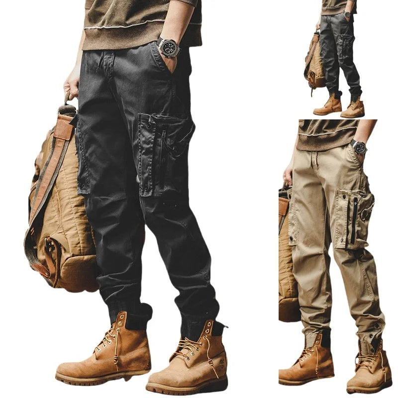 Men's Cargo Pants Outdoor Work Tactical Casual Trousers Autumn American Style Straight Leg Elastic Waist Quality Pants Male