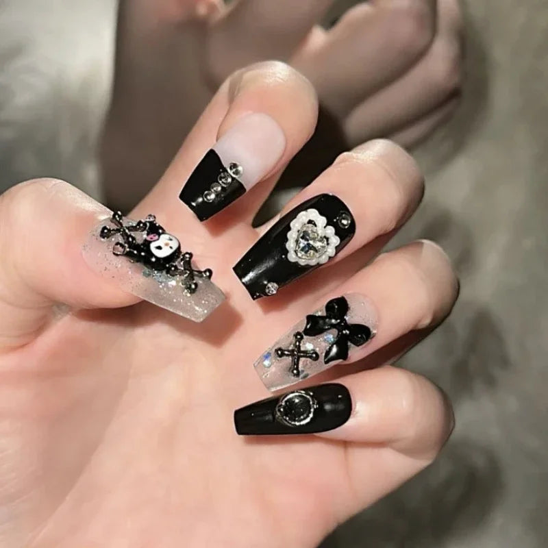 Sanrio Kuromi Nail Stickers Anime Cartoon Fashion Fake Nail Patch Charm Halloween Kawaii Ornaments Girl&Child Holiday Gifts