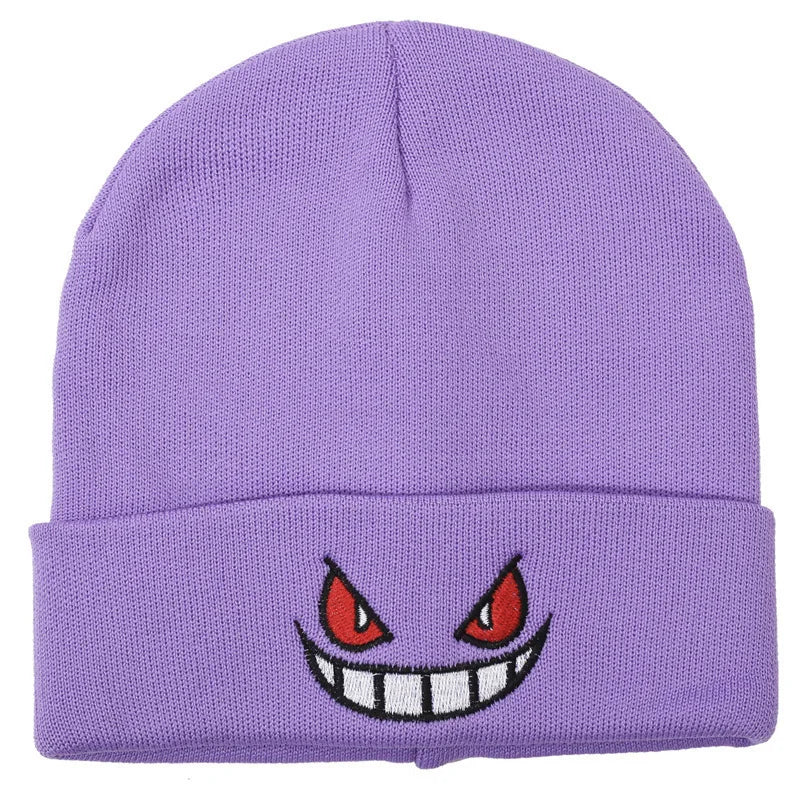 Cartoon Embroidered Beanies Popular American Anime Cartoon Embroidered Knitted Autumn Winter Warm Hat Wool Hat Gengar Beanies