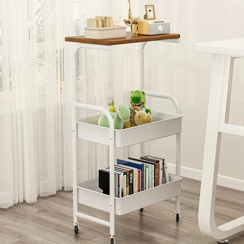 Slim 3-Tier Storage Cart Wooden Rolling Trolley with Wheels Narrow Laundry Room Organizer Kitchen and Bedroom Tabletop