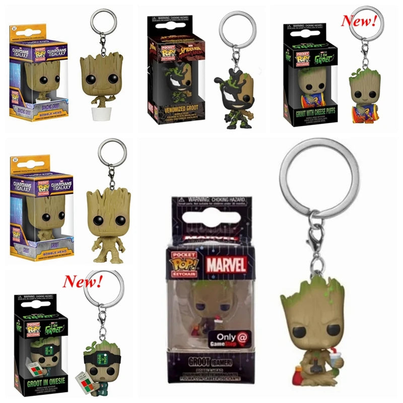 FUNKO Pocket Keychains Guardians of the Galaxy Dancing Groot in Onesie Cheese Puffs Venomized Groot Action Figure Toys Keychains