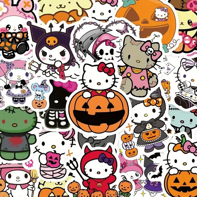 52PCS Halloween Graffiti Helllo Kitty Stickers Cute Sanrio Sticker Luggage Laptop Phone Car Bike Cartoon Decals Kuromi Toy Gifts