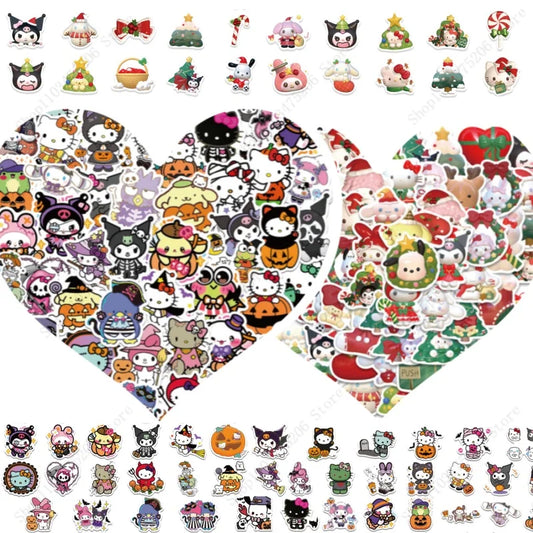 52PCS Kawaii HelloKittys Kulomi Pumpkin Stickers Cartoon Halloween Christmas Decoration DIY Notebook Fridge Luggage Kids Toys