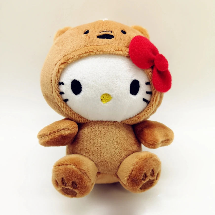 Sanrio 10Cm Bow Kitty Kt Cos Brown Bear White Bear Anime Plush Toy Panda Cute Soft Stuffed Doll Pendant Key Chains Gifts Kids