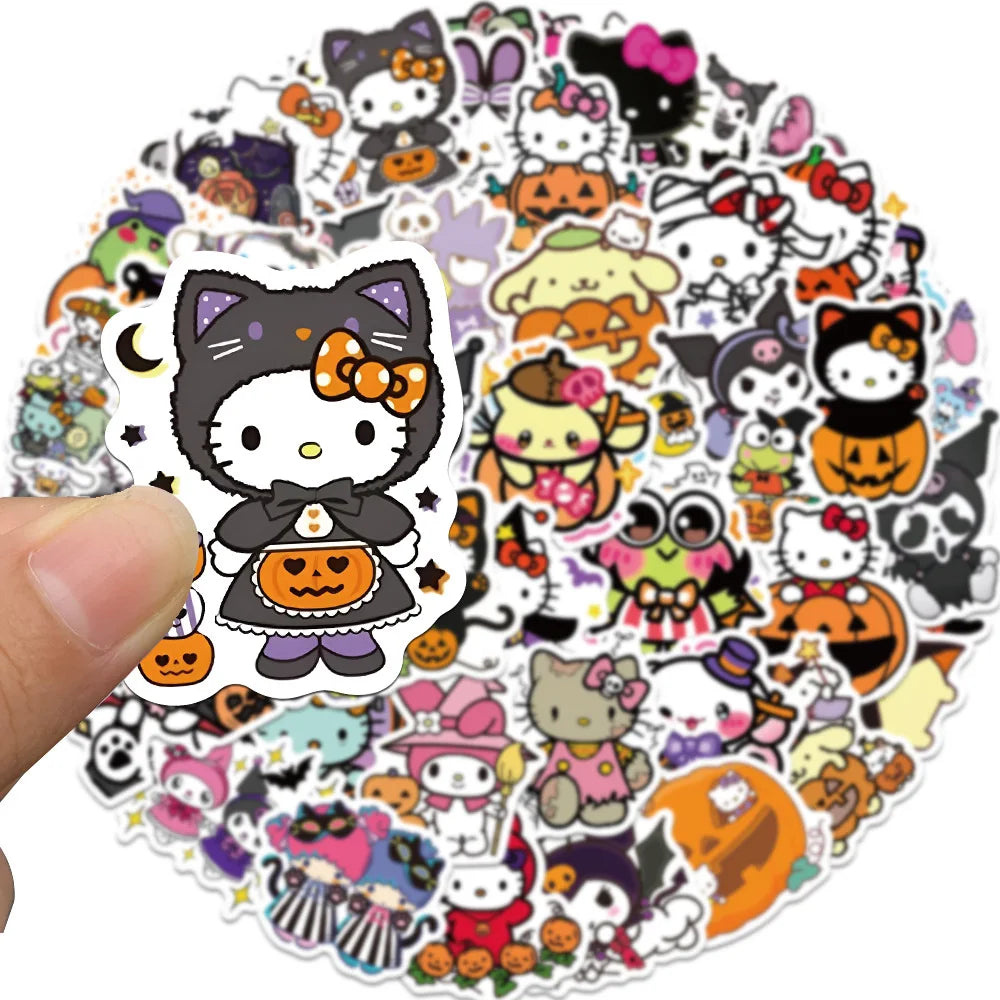 52PCS Kawaii HelloKittys Kulomi Pumpkin Stickers Cartoon Halloween Christmas Decoration DIY Notebook Fridge Luggage Kids Toys