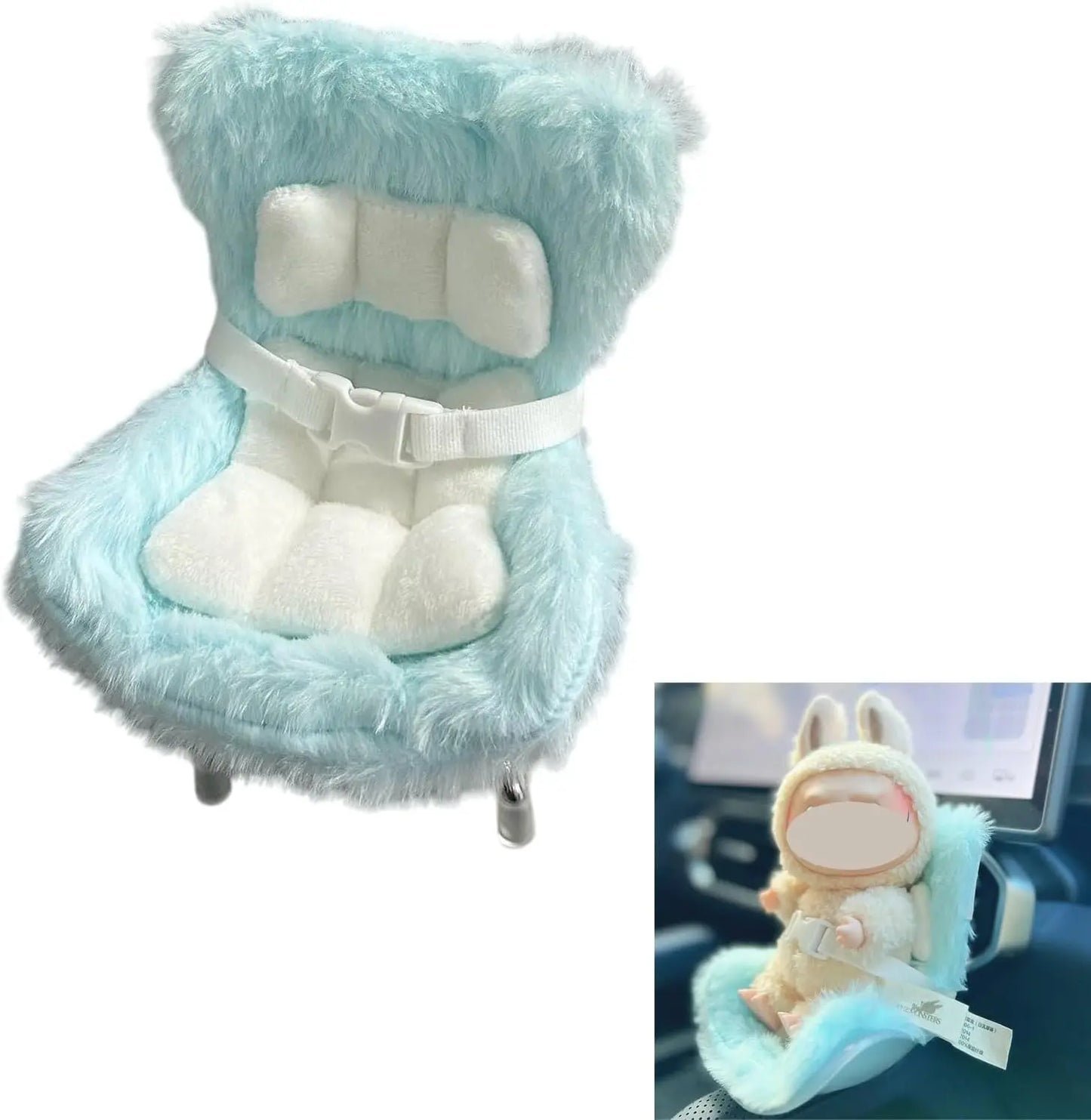 Labubu Car Seat with Soft Furry Cushion for 10-17cm Dolls,  Includes  Leg  Desktop Display