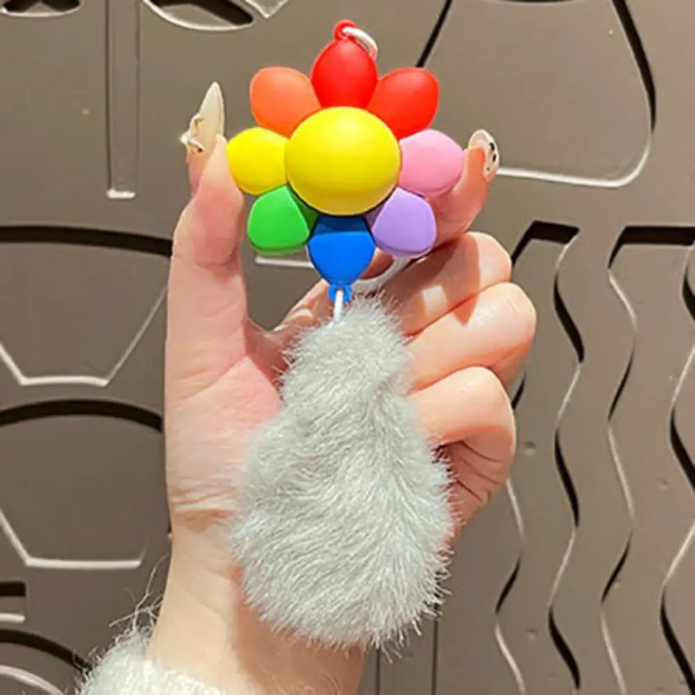 Creative Rotatable Cat Keychain with Fur Balls Good Luck Car Keyring Cartoon PVC Bag Accessories Women