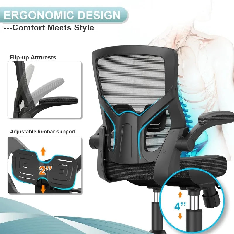 Office Chair, Adjustable Height and Ergonomic Design Home Office Computer Chair Executive Lumbar Support Padded Flip-up Armrest