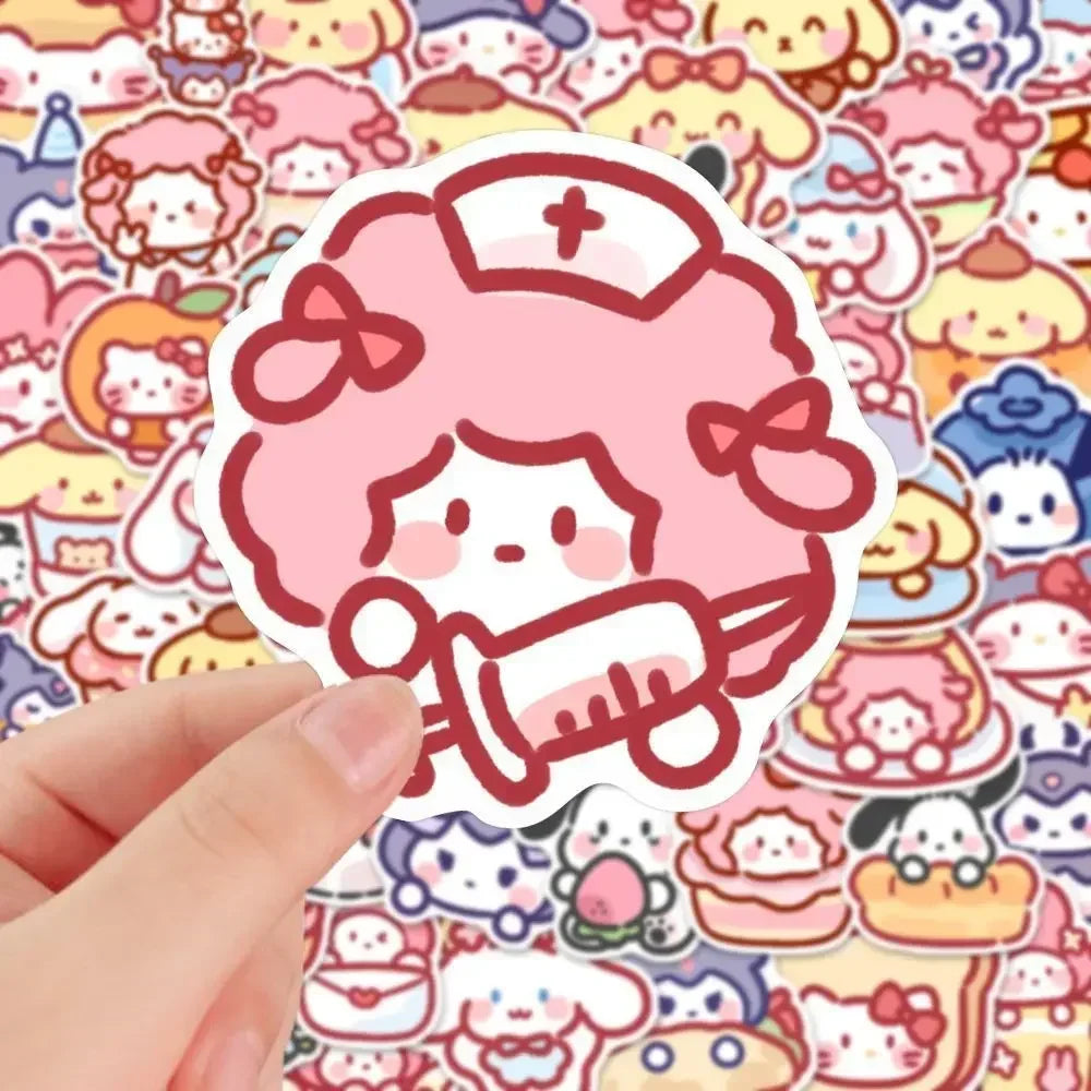 100PCS Cute Cartoon Sanrio Stickers My Melody Kuromi Handbag Decoration Stickers Cinnamoroll Children's Gift Sticker Toy Decals