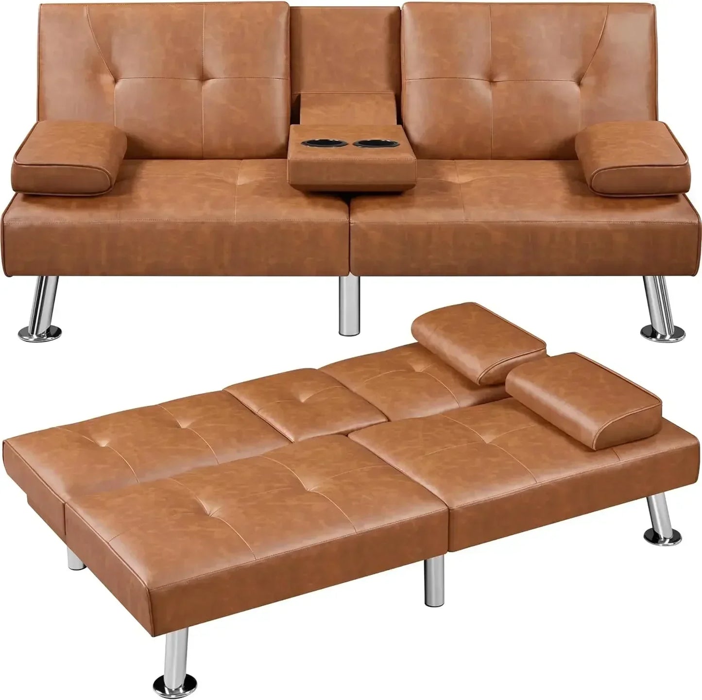 Sofa Bed Adjustmentsofa Double-sided Doublesofa Folding Sofa Bed Guestbed,cupholder,Bed Modern Artificial Leather Lounge Chair。