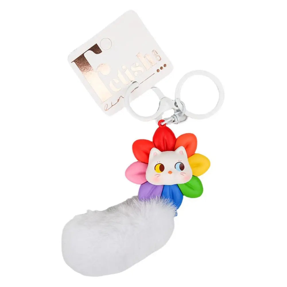 Creative Rotatable Cat Keychain with Fur Balls Good Luck Car Keyring Cartoon PVC Bag Accessories Women