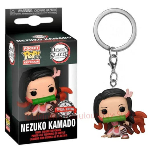 NEWest Arrival FUNKO keychain Demon Slayer Zenitsu Inosuke Hashibira Nezuko Kamado Tanjiro Kamado Keychain Figure for kids gifts