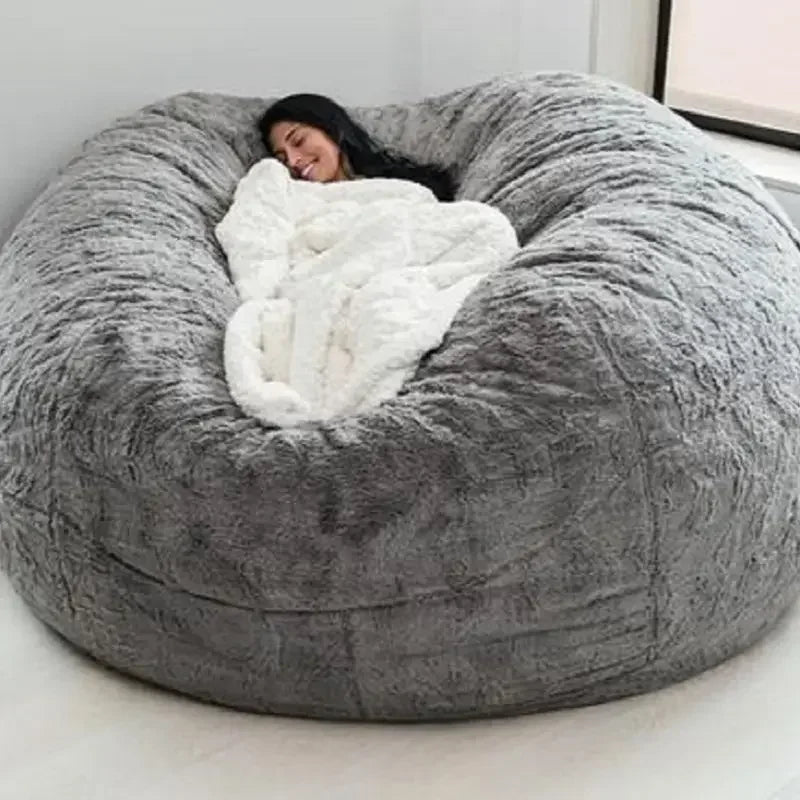 Soft Warm 7FT 183*90cm Giant Bean Bag Cover Fluffy Faux Fur Pouf Sofa Bed Soft Beanbag Couch Relax Recliner Chair Lazy Sofa Coat