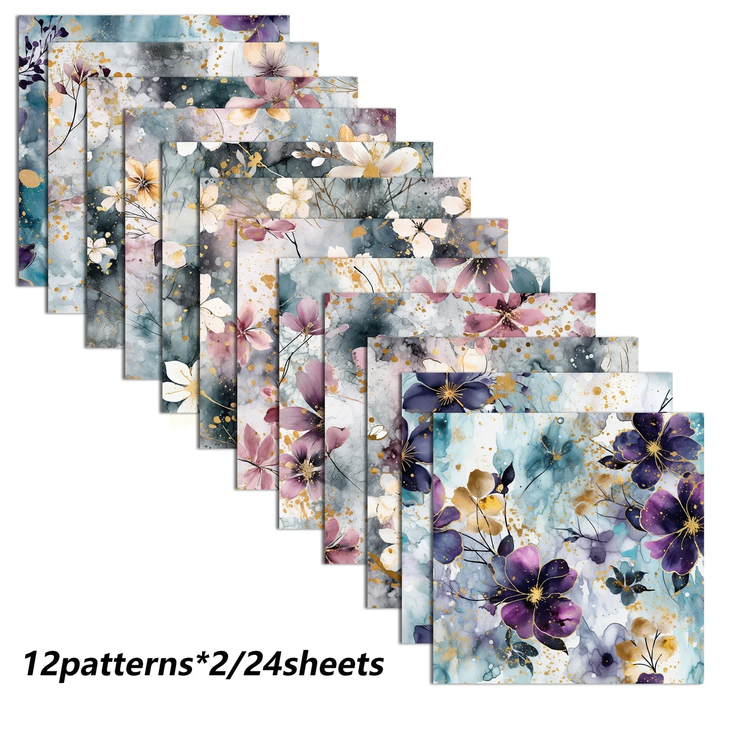 JAIIMAN 24sheets(6*6in) Watercolor Flowers Scrapbook Paper Pads,Perfect for Journals,Arts Crafts,Scrapbooking Supplies